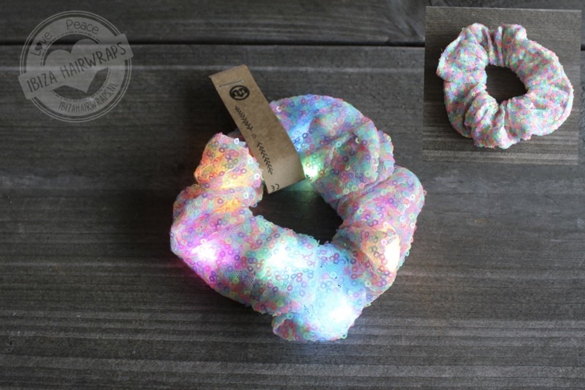 Scunchie pailletten Unicron - Scrunchie met licht Multi color - Pailletten Haarelastiek -Pailletten Haarelastiek met led