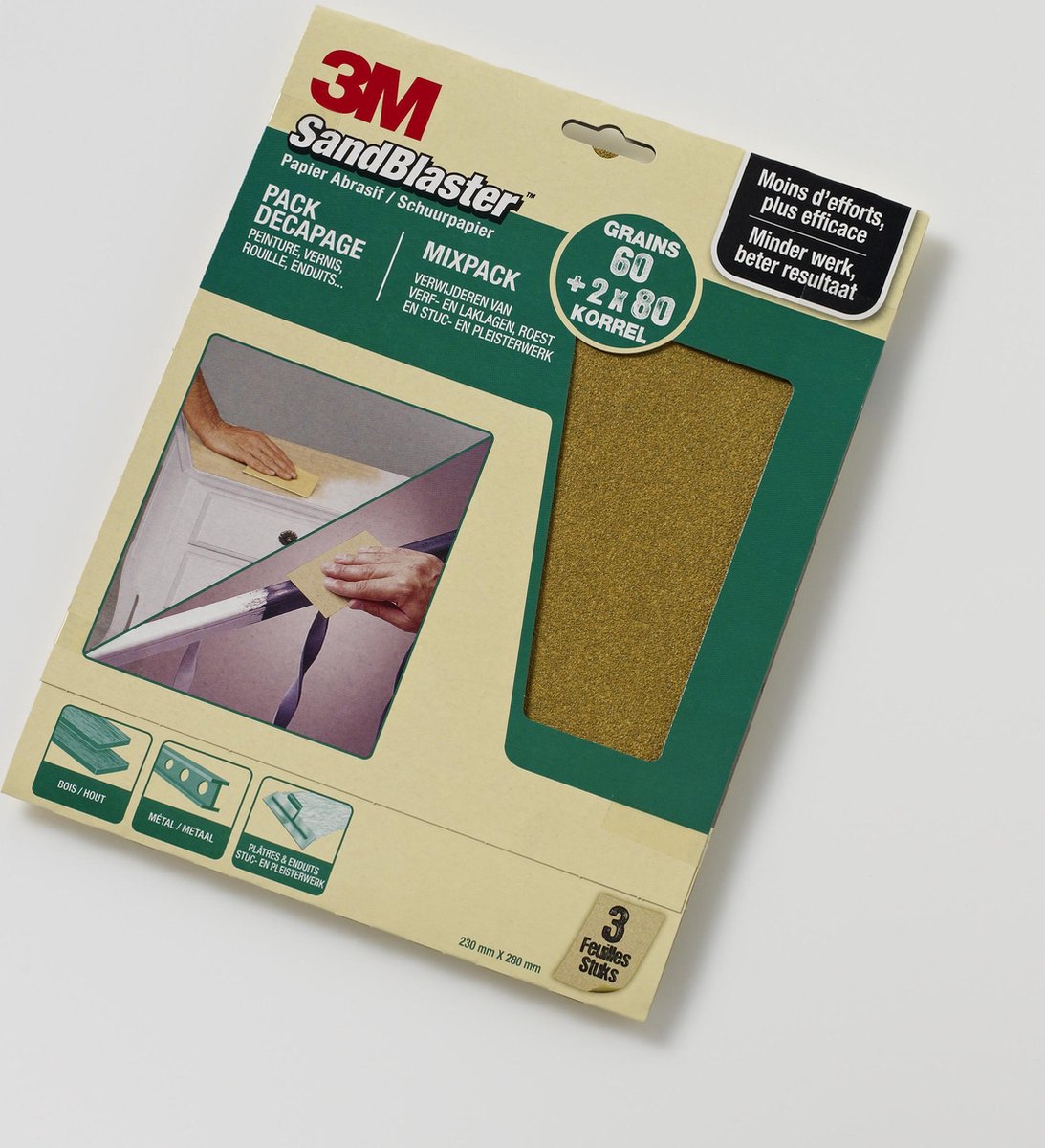 3M™ SandBlaster™ Schuurpapier vellen, 60376, Groen, 23 cm x 28 cm, P60/P80, 3 vellen