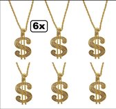 6x Ketting  luxe Dollar groot goud
