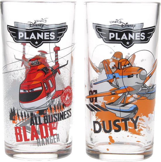 Disney Pixar Planes Drinkglazen set van twee glazen Blade en Dusty 250 ML – 13x6cm | Kinderbekers | Glas om uit te Drinken