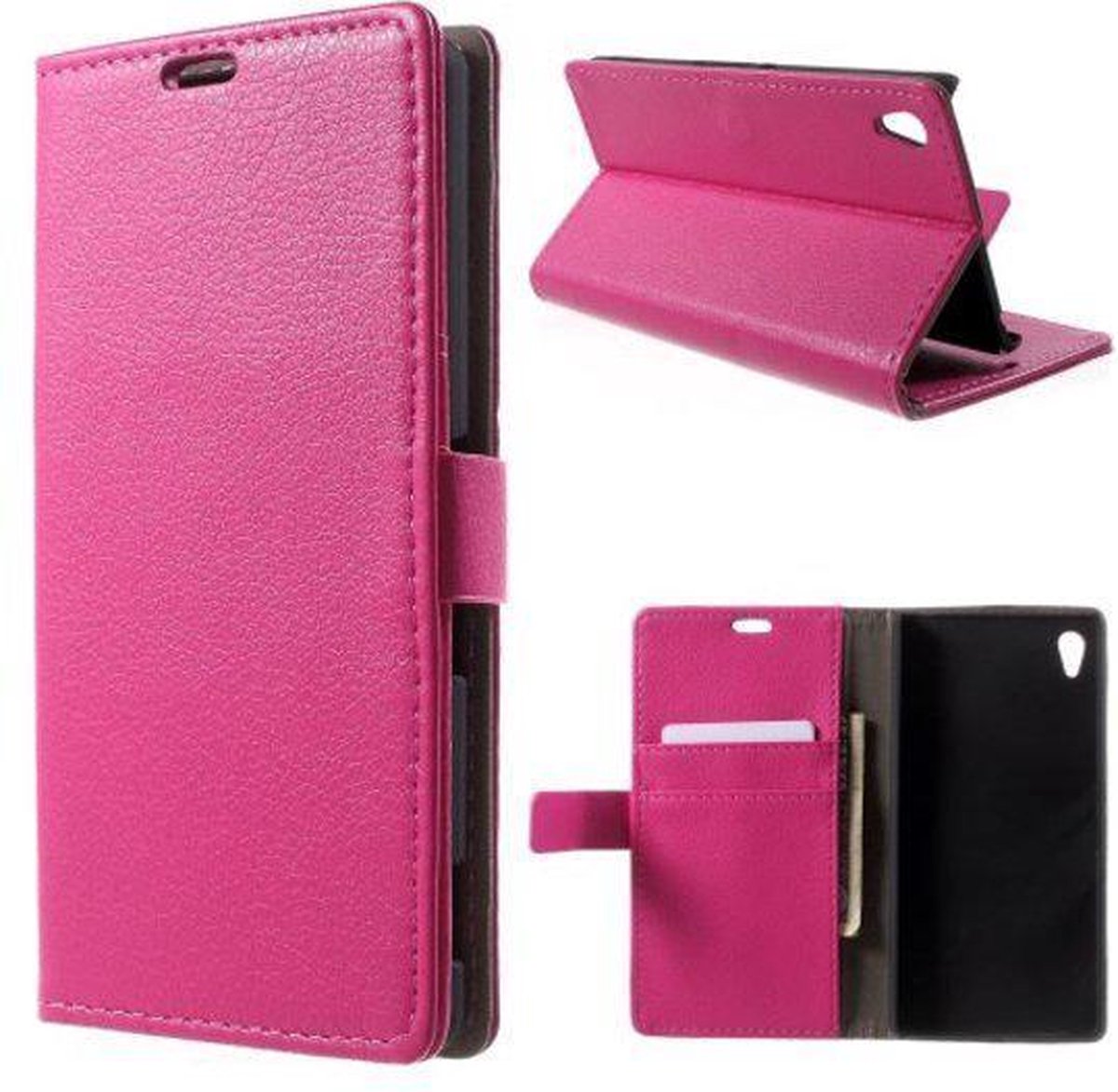 Litchi cover wallet case hoesje Geschikt voor: Sony Xperia X Performance roze