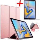 Samsung Galaxy Tab A 10.5 (2018) Hoes Smart Book Case Siliconen Roze + Screenprotector Gehard Tempered Glas - Tri-Fold Hoesje van iCall