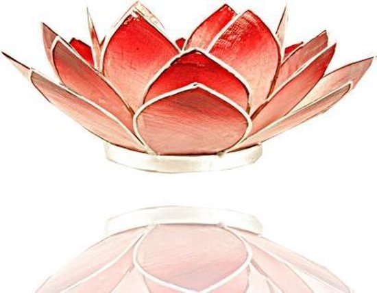 Lotus sfeerlicht roze/rood zilverrand - 13.5 cm - S