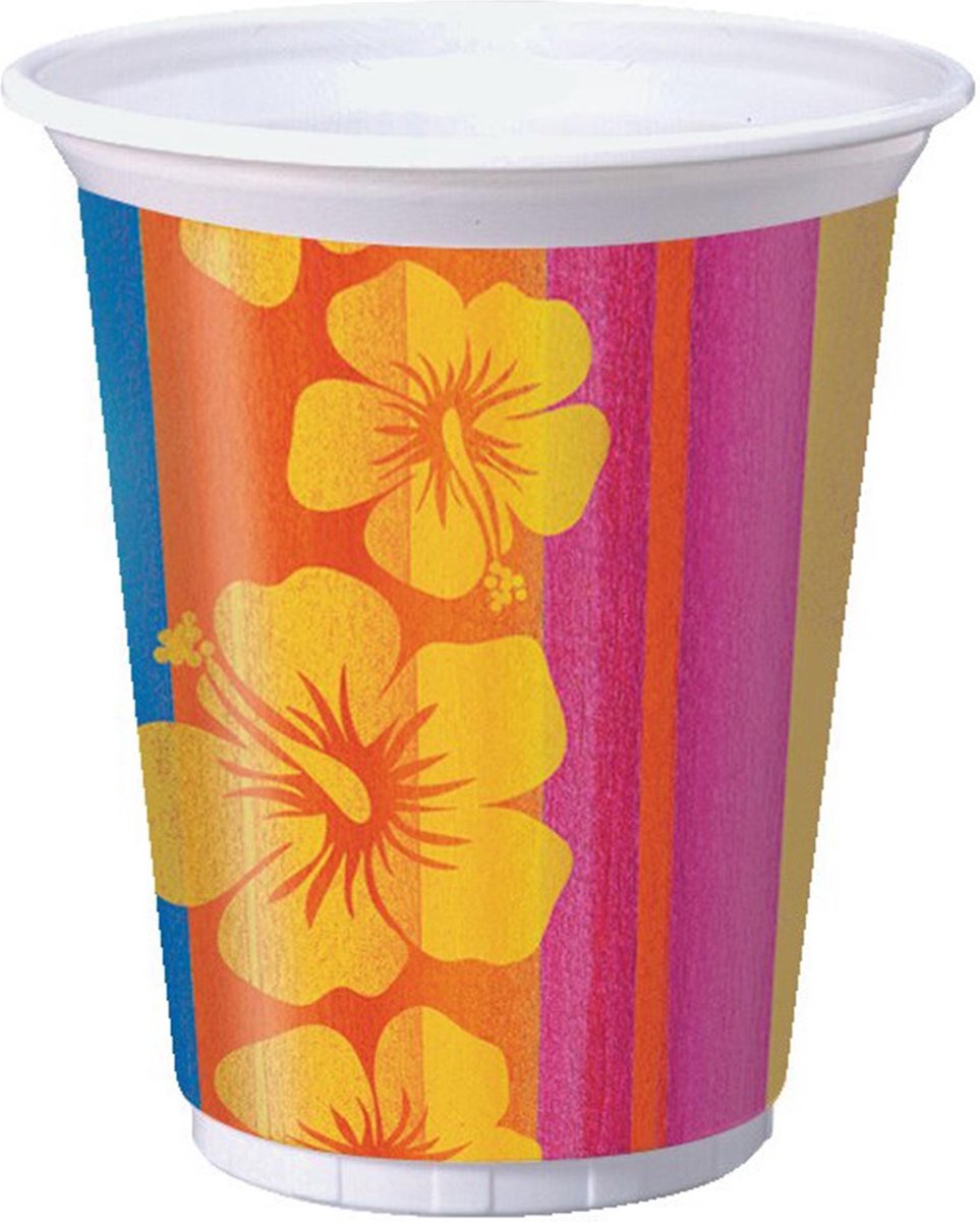 8 plastic Hawaii bekers - Feestdecoratievoorwerp