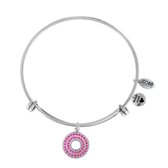 CO88 Collection Birthstone 8CB 12022 Stalen Armband met Hangers - Geboortesteen Oktober met Swarovski Elements - One-size - Zilverkleurig / Roze