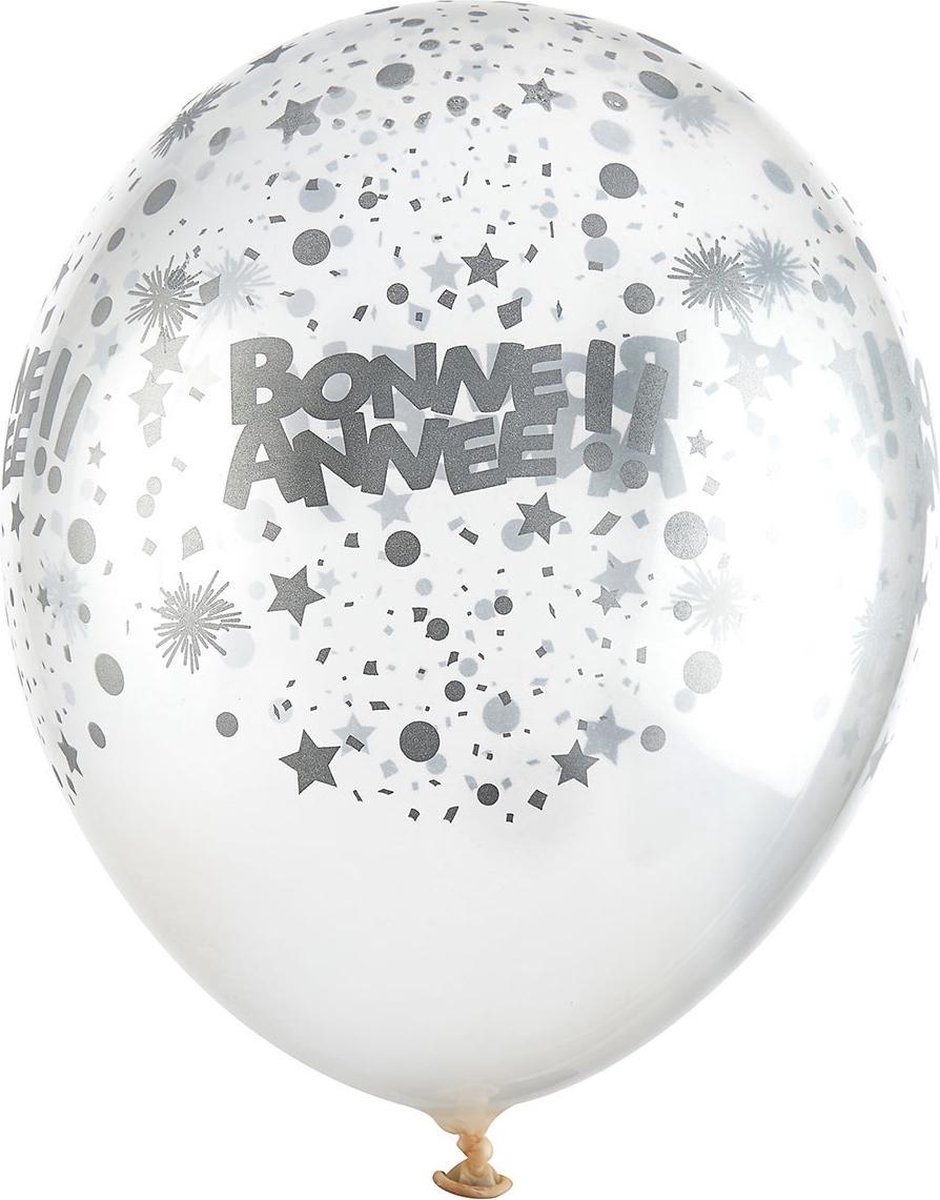 HOBI - 6 doorzichtige ballonnen zilver Bonne Année