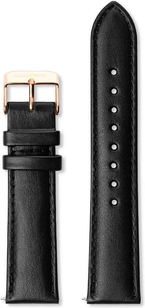 Gallivant Horlogeband | Italiaans Leer | Zwart | Rosé Goudkleurige Gesp | 18 mm