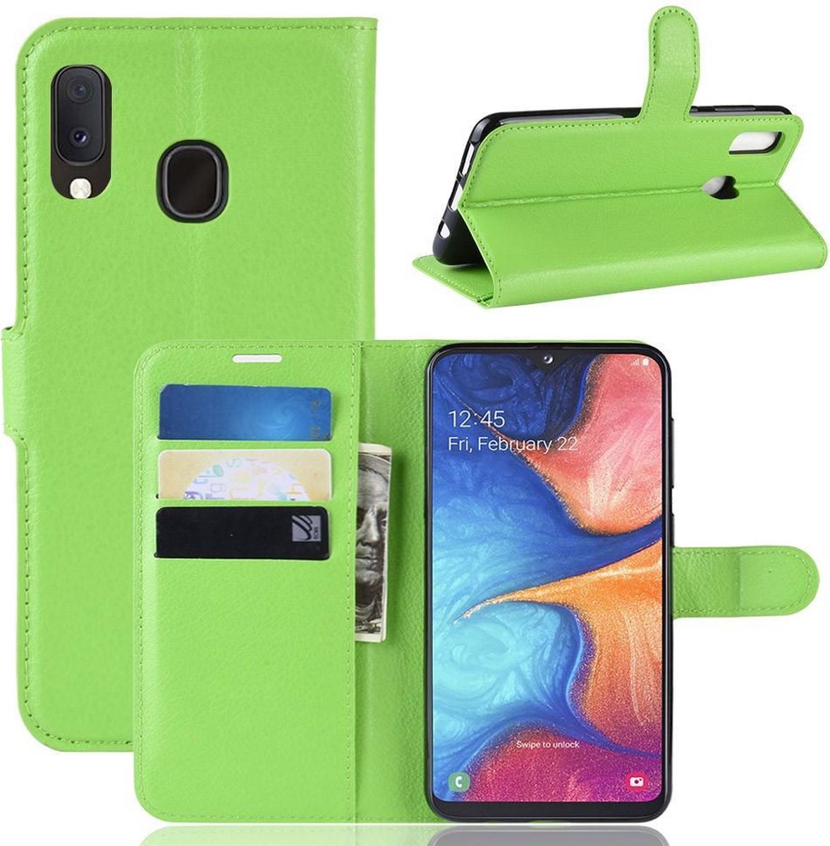 Book Case - Geschikt voor Samsung Galaxy A20e Hoesje - Groen