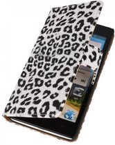 Luipaard Bookstyle Wallet Case Hoes voor Huawei Ascend G700 Wit