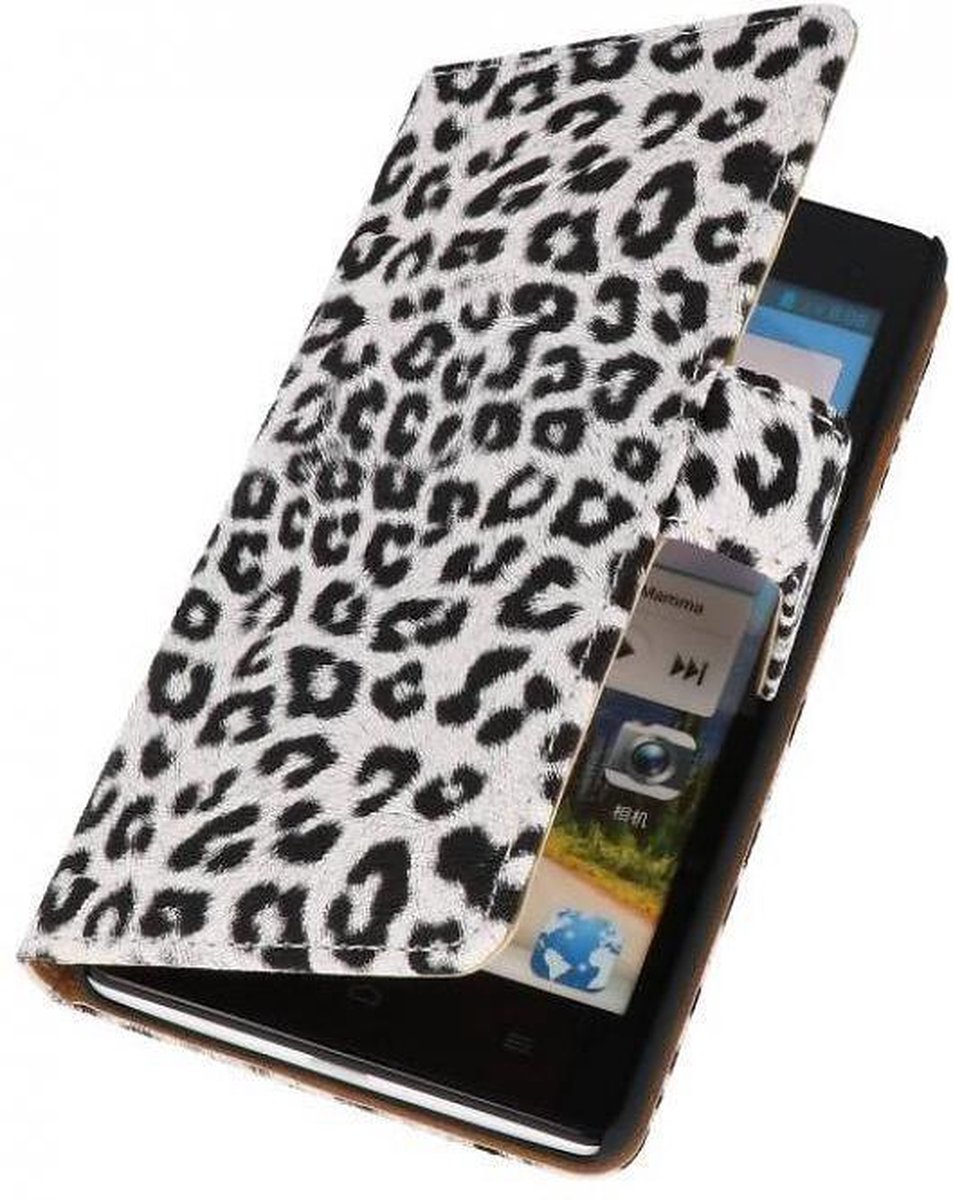 Luipaard Bookstyle Wallet Case Hoes - Hoesje Geschikt voor Huawei Ascend G700 Wit