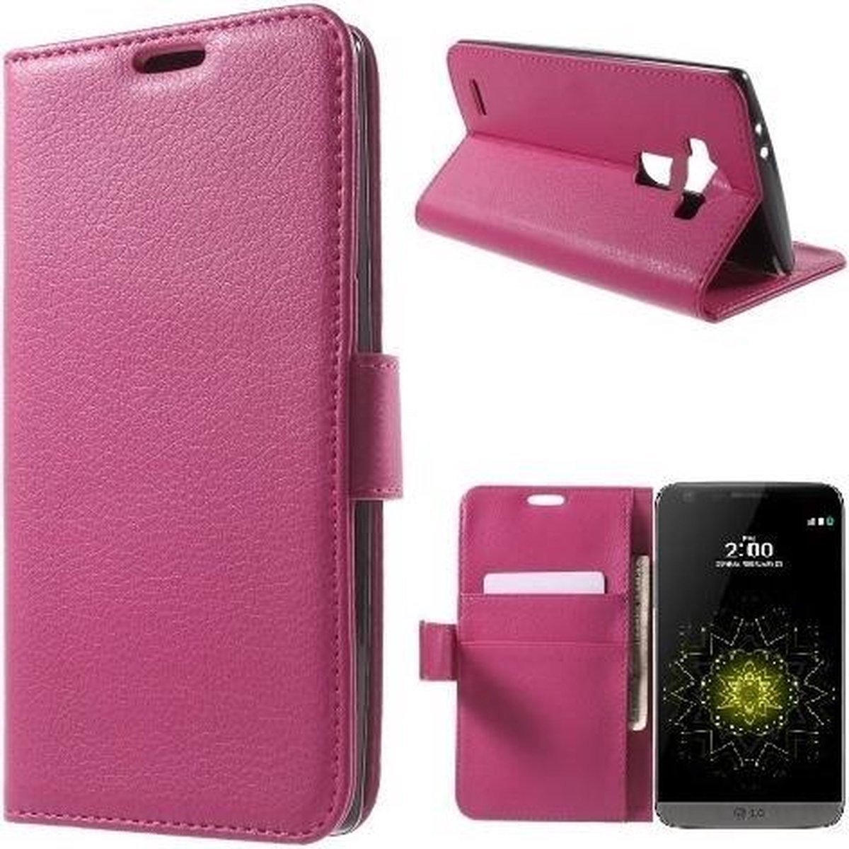 Litchi Cover wallet case hoesje LG G5 roze