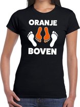 Zwart t-shirt oranje boven voor dames - Koningsdag / EK-WK kleding shirts XL