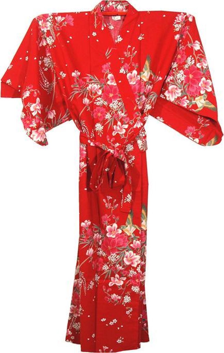 TA-HWA - Japanse Kimono - Dames Yukata - Rood - Bloemmotief- One Size