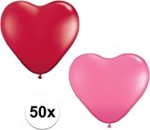 50x bruiloft ballonnen rood / roze hartjes versiering 15 cm - huwelijk / valentijn