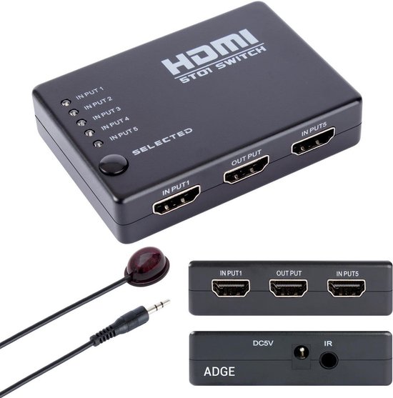 HDMI Switch - HDMI 5 in Splitter (2021) Inclusief Afstandsbediening - 1080p Full... | bol.com