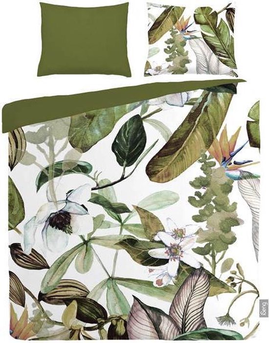 iSeng Botanical - Dekbedovertrek - Tweepersoons - 200x200/220 cm + 2 kussenslopen 60x70 cm - Green
