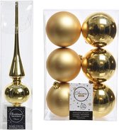 Kerstboom decoratie goud piek en 6x kerstballen 8 cm