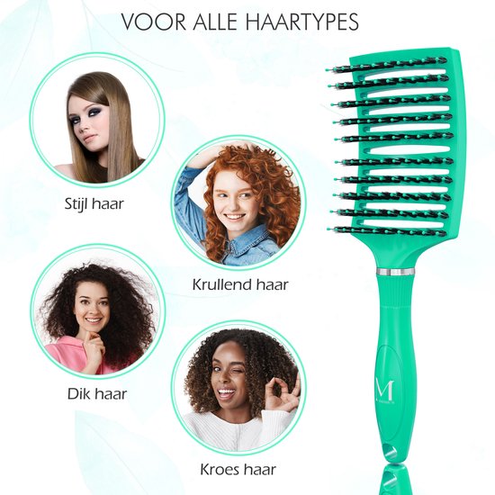 Brosse à cheveux perméable à Ventilation incurvée Moonie's - Brosse à cheveux démêlante - Vert - Brosse démêlante - Brosse ventilée incurvée - Vert
