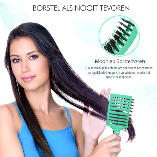 Brosse à cheveux perméable à Ventilation incurvée Moonie's - Brosse à cheveux démêlante - Vert - Brosse démêlante - Brosse ventilée incurvée - Vert