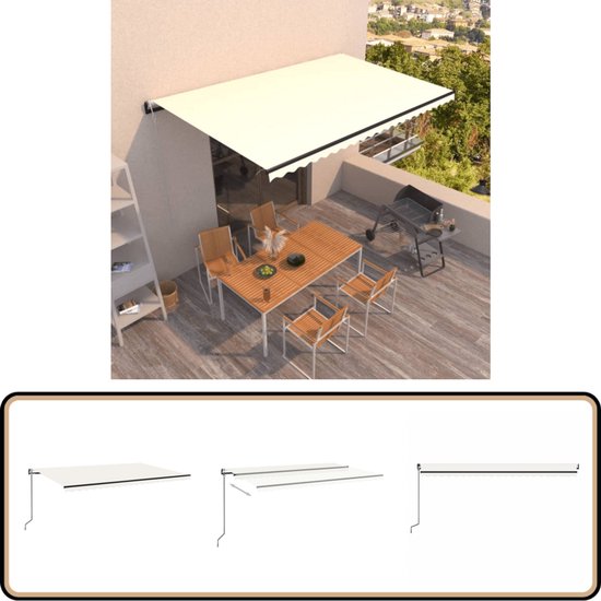 vidaXL Auvent automatique 500x300 cm - Auvent extensible crème - Pare-soleil - Version extérieure - Véranda - Décoration de terrasse - Auvent en aluminium - Auvent électrique - Protection solaire