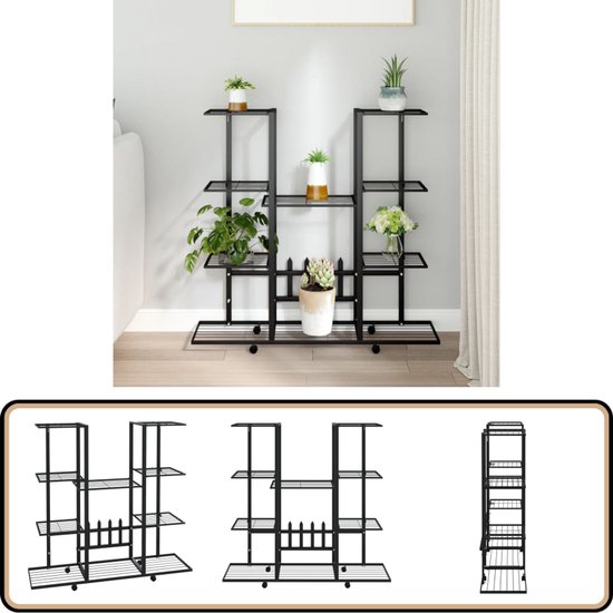 REAWOW Plantenrek, bloemenrek, klaprek, metaal, plantentrap, bloementrap, zonder installatie, bloemenstandaard, 4 etages, plantenstandaard voor balkon, outdoor, tuin, binnen