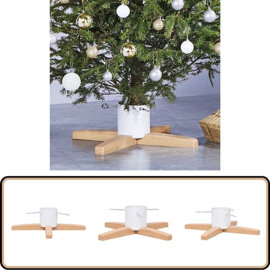 vidaXL Kerstboomstandaard - 55x55x15,5 cm - Wit/Bruin Kerstboomstandaard - Kerstboom Voet - Kerstdecoratie - Kerst Accessoires - Stabiel