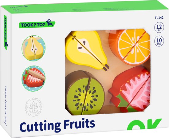 Tooky Toy Fruit Snijplank - Snij je eigen Fruit - Stimulerend houten Montessori speelgoed - Duurzaam, Educatief en Creatief spel voor Kinderen om Zelfredzaamheid en Vaardigheden te Ontwikkelen van Tooky Toy — afbeelding 2