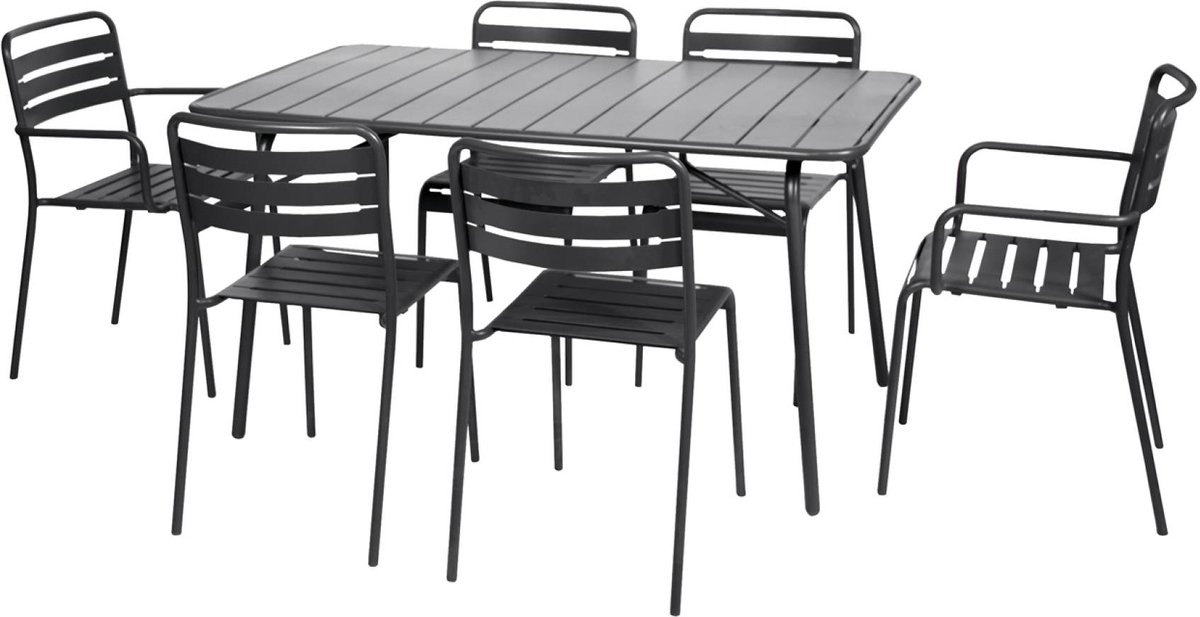 sweeek - Opklapbare tuintafel en 6 stoelen waarvan 2 met armleuning metaal - amélia