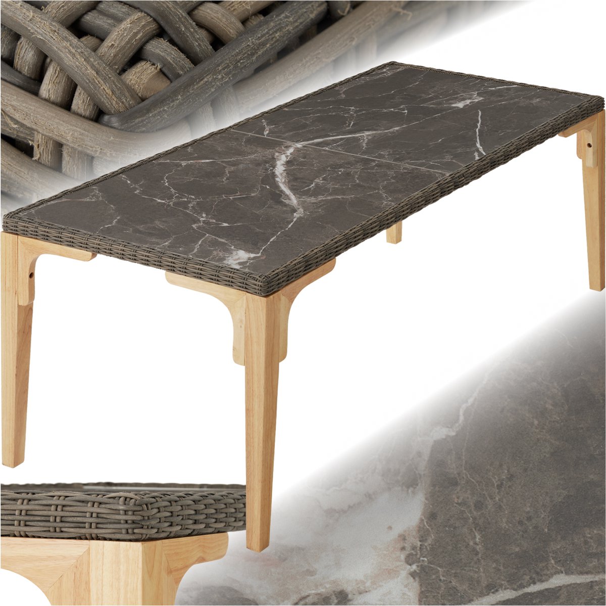 tectake® - Wicker tafel Foggia 196x87x76cm - natuur