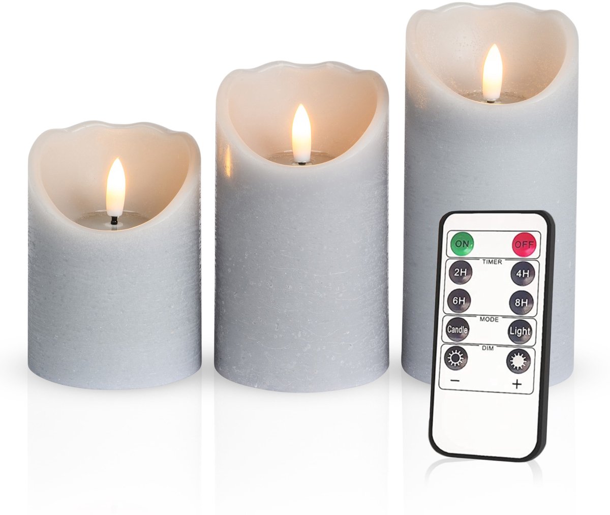 Meisterhome – 3 x Led Stompkaars Rustiek - Fluweelgrijs – Stompkaars Echte wax – Led kaarsen - 10 / 12.5 / 15 cm Hoog - Met afstandsbediening – Timer 2/4/6/8 uur - Dimbaar