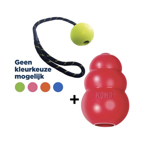 Kong Classic Rood en Happy Pet Tough Toys Floater Rubberen Bal aan Touw Set