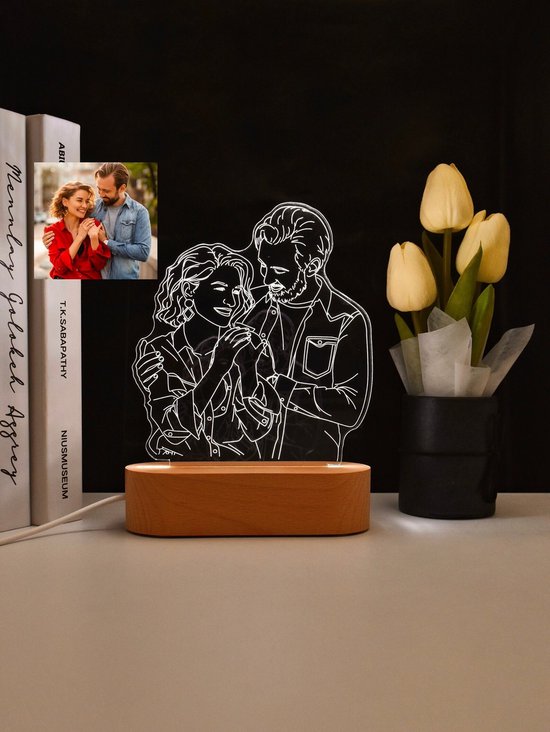 Lampe photo dessinée à la main - personnalisée - avec naam - cadeau - 3d