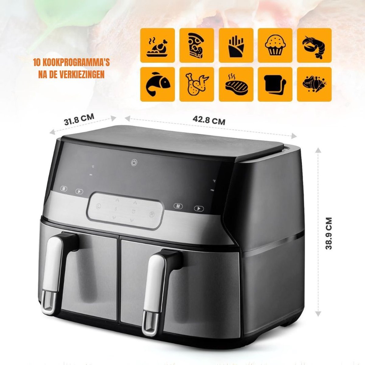 Afbeelding 2 van Zylo® Dubbele Airfryer - Heteluchtfriteuse - Duo Airfryer - 9 L - - 35x39x31cm - Zwart