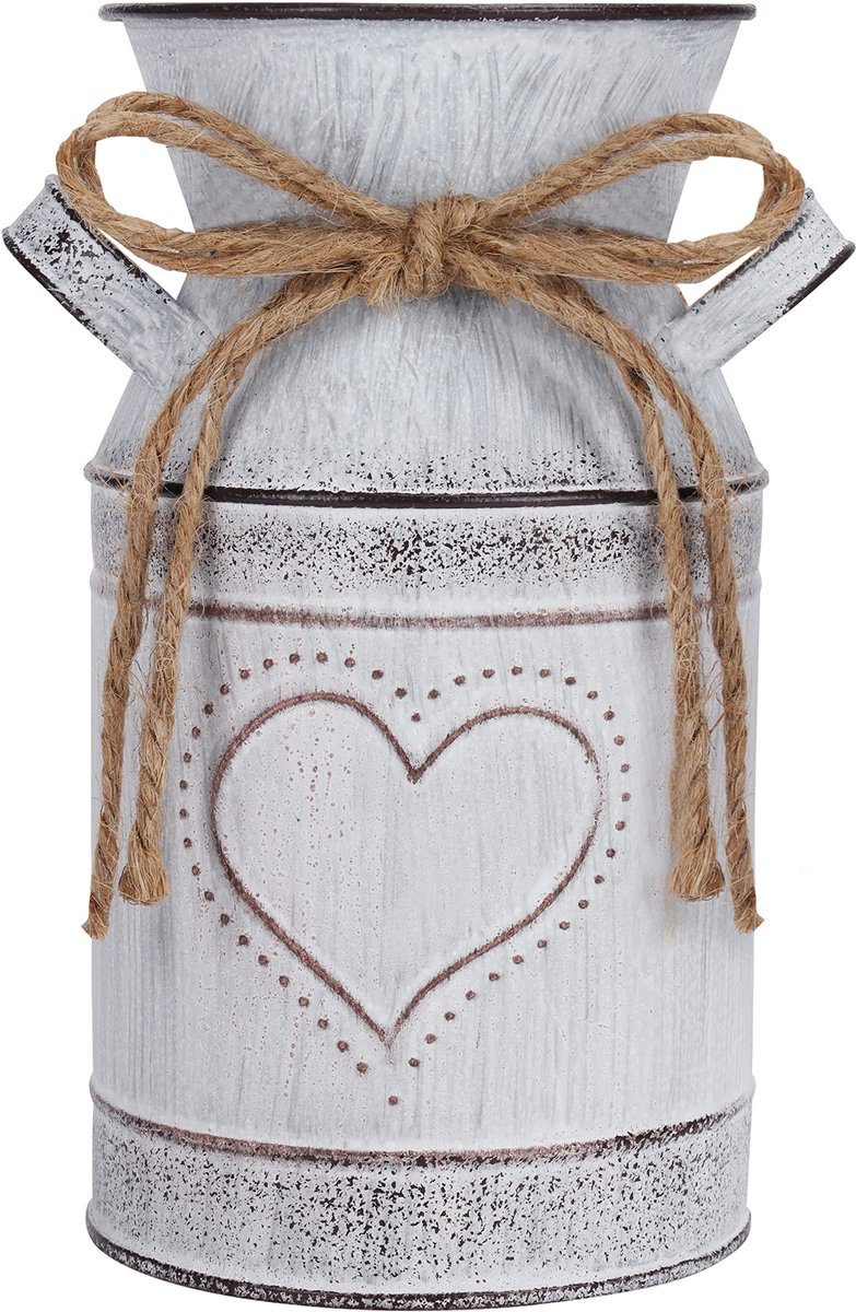 Unyqoos ® Charmante Nostalgische Bloemenvaas met Hartpatroon voor Huis en Tuin wit