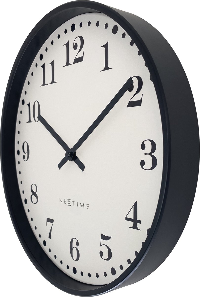NeXtime Dickens – Wandklok – 30 cm – Plastic – Zwart/Wit – Stil