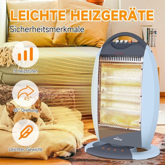 IBBO® - HOMELUX Elektrische Kachel – Halogeen Kachel - 400/800/1200W - Zwenkfunctie - 3 Warmtestanden - Draaibare halogeenverwarmer - Energiebesparing - Energiezuinige Verwarming
