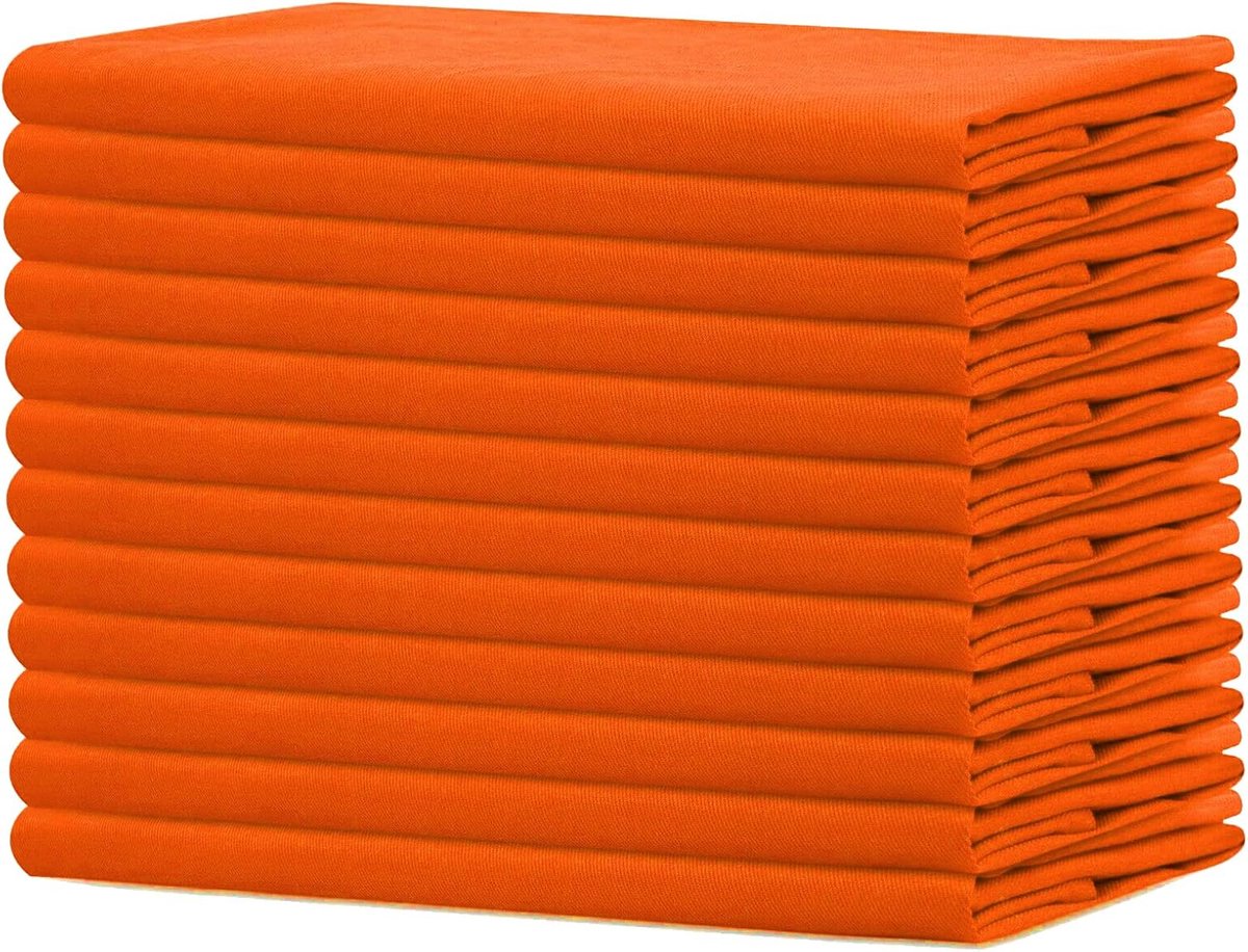 Servetten, 100% katoen, extra groot, 45 x 45 cm, oranje, zware stof voor dagelijks gebruik, met verstekhoeken, 12 stuks