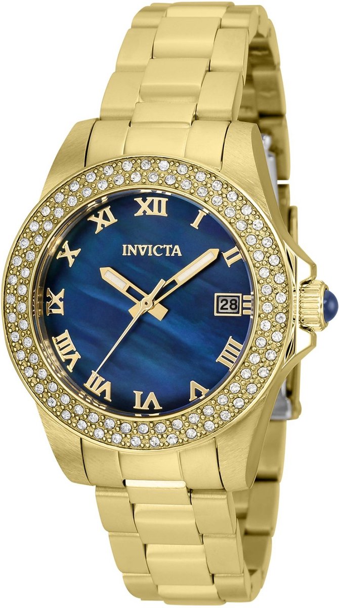 Invicta Angel 36072 Dames Horloge - Waterdicht - Analoog - Quartz Uurwerk - Roestvrij Staal met parelmoeren Wijzerplaat - 34mm