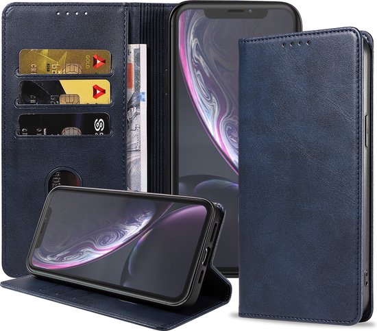 Coque iPhone Xr en Cuir Blauw - Coque iPhone Xr en Cuir de Luxe avec Fermeture Magnétique Blauw - Etui Bookcase en Cuir Blauw avec Porte-Cartes pour iPhone Xr - Smartphonica