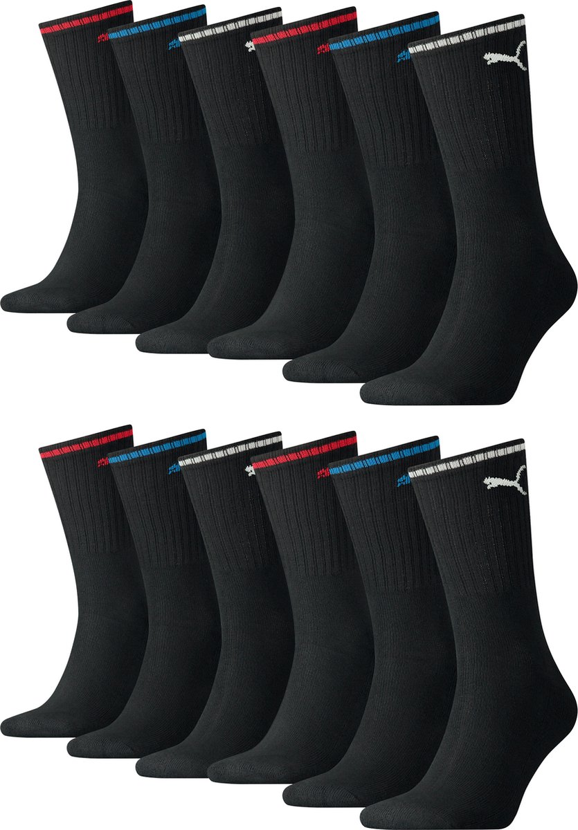BOXERS 12 PACK Puma Sportsokken Tennissokken Crew Sokken Gestreepte Tennissokken Unisex Zwart