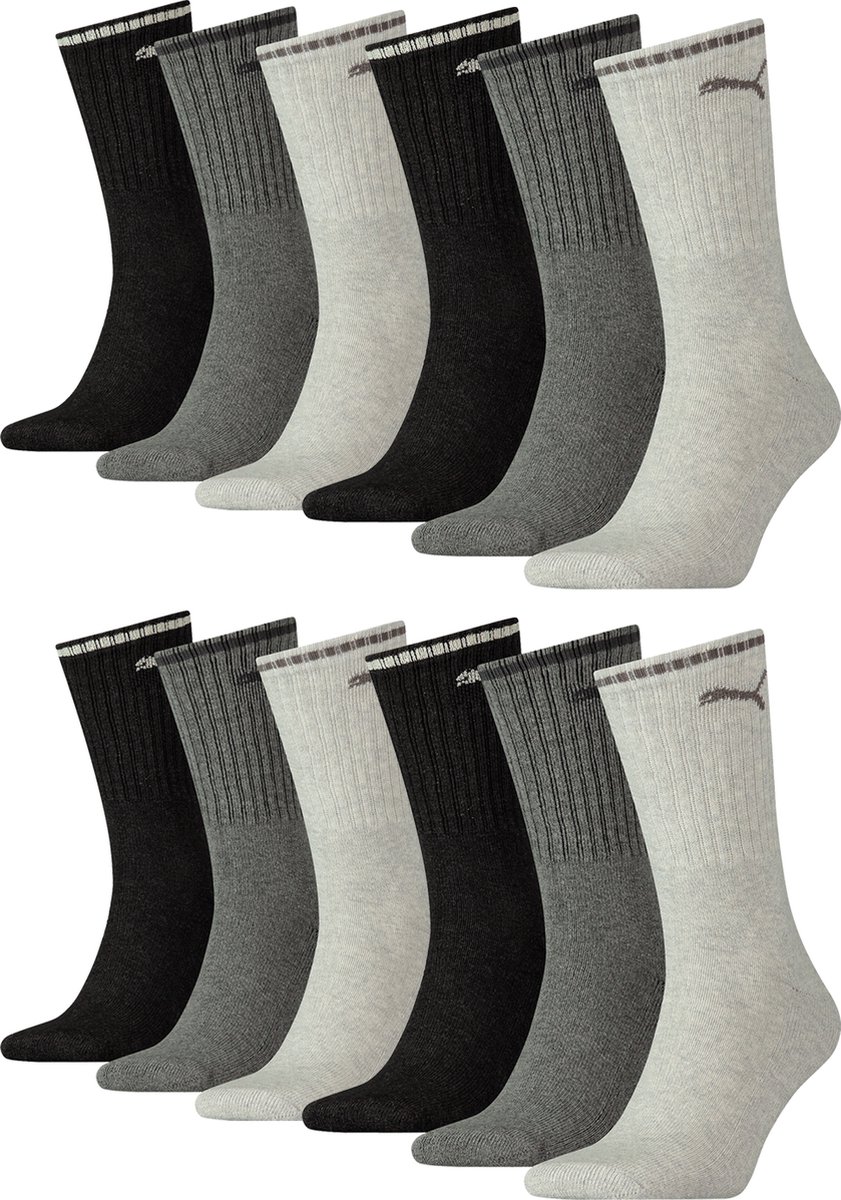 BOXERS 12 PACK Puma Sportsokken Tennissokken Crew Sokken Gestreepte Tennissokken Unisex Antraciet