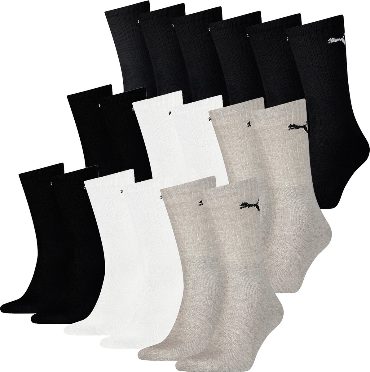 SOKKEN 18 paar Puma sokken Cush Crew sportsokken tennissokken unisex Schwarz – Weis – Grau