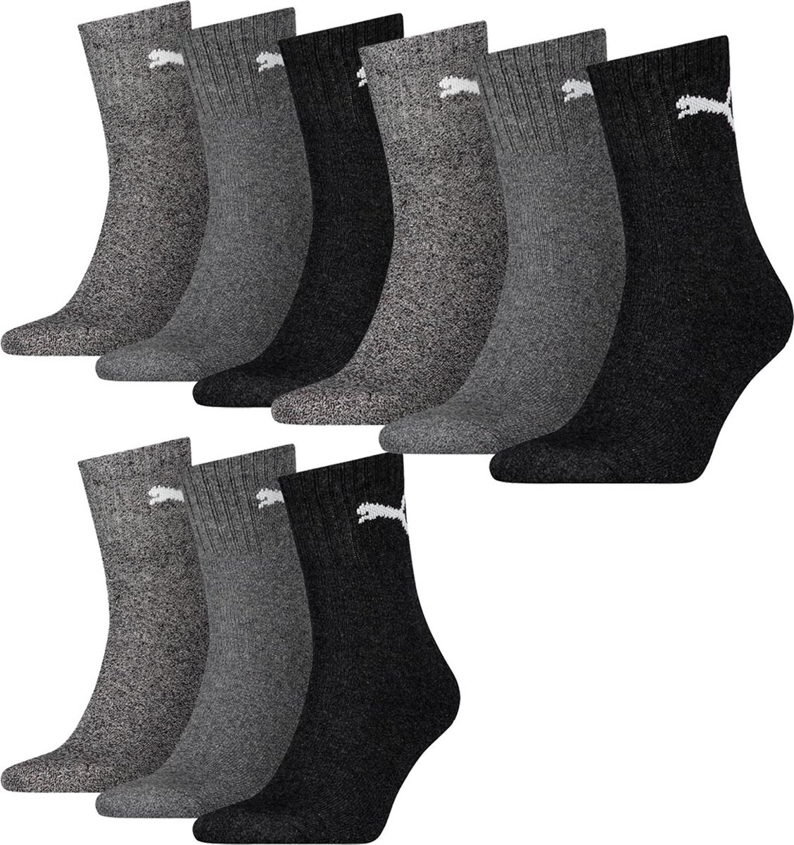 MULTIPACK-SOKKEN 9 paar Puma-sokken Korte Crew Sportsokken Tennissokken 49 unisex Antraciet