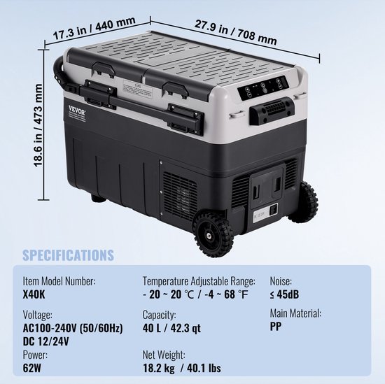 VEVOR Draagbare Autokoelkast Met Vriesvak, Koelboxcompressor, 40 Liter, Dubbele Zone van Vevor — afbeelding 2
