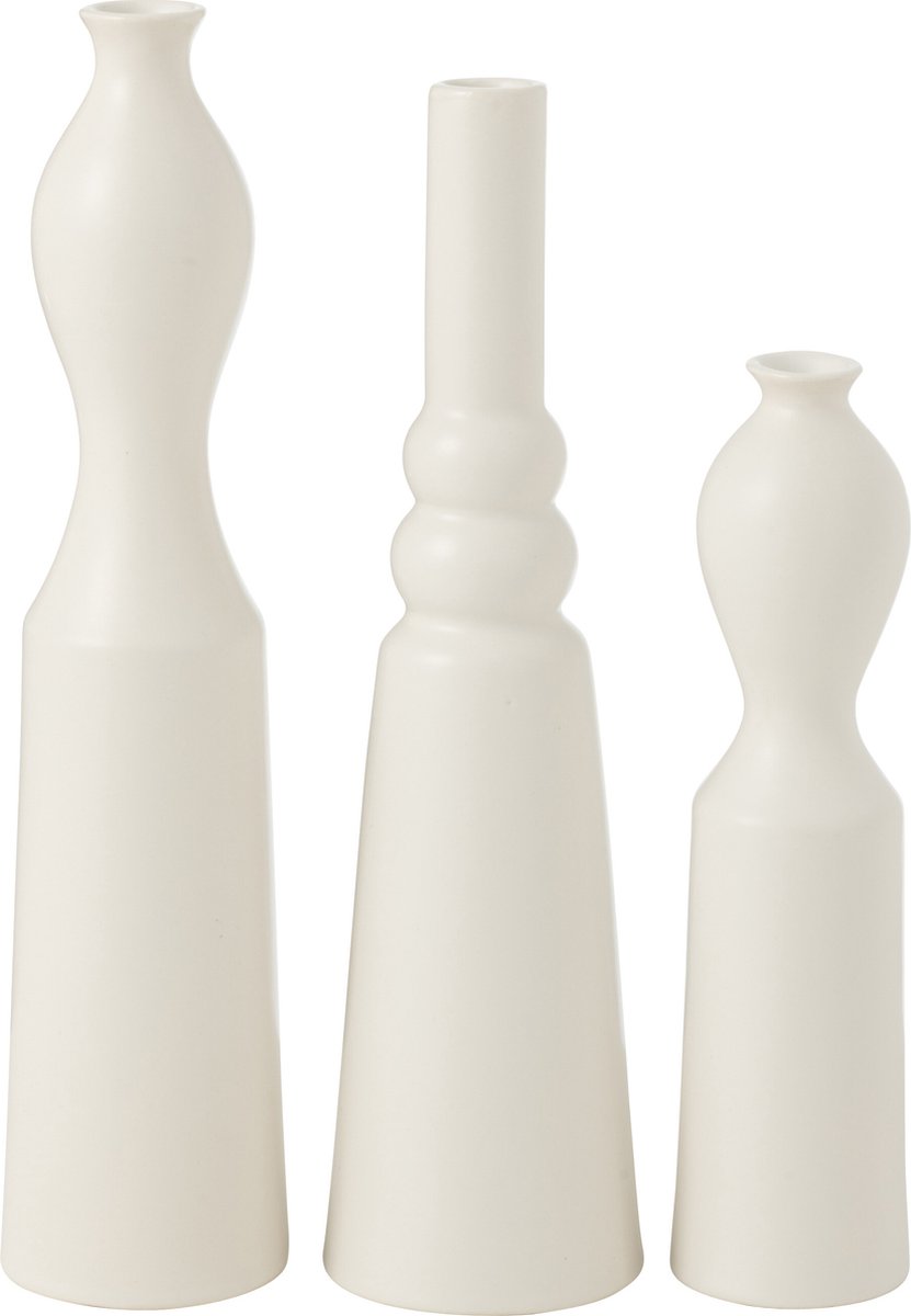 J-Line vaas Leia - porselein - mat wit - 3 stuks - 32 cm hoog