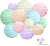 10 x Papieren lampion Pastel Mix incl LED met afstandsbediening incl ophang veerhaakjes