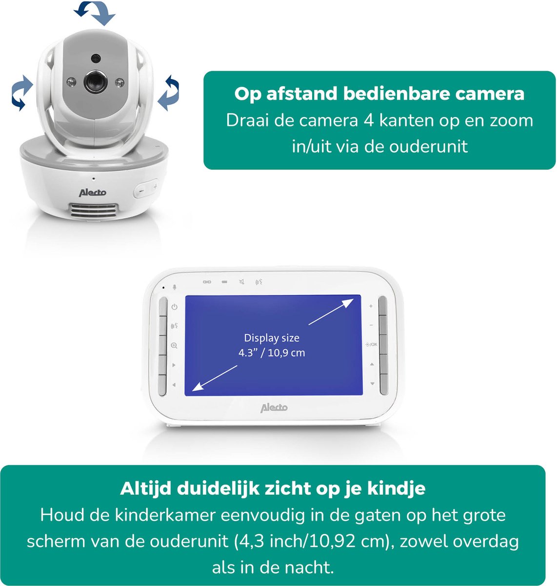 Afbeelding 2 van Alecto DVM200MGS - Babyfoon met Camera - Op afstand beweegbaar - Grijs