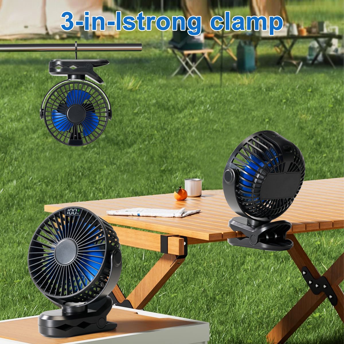 RHYTHMFLAME Draadloze Ventilator – Ventilator – Tafelventilator – Handventilator - Mini Ventilator - Clip-on Ventilator - Kinderwagen Ventilator - 4000 mAh - LED Display - 4 Speeds - Zwart — afbeelding 2