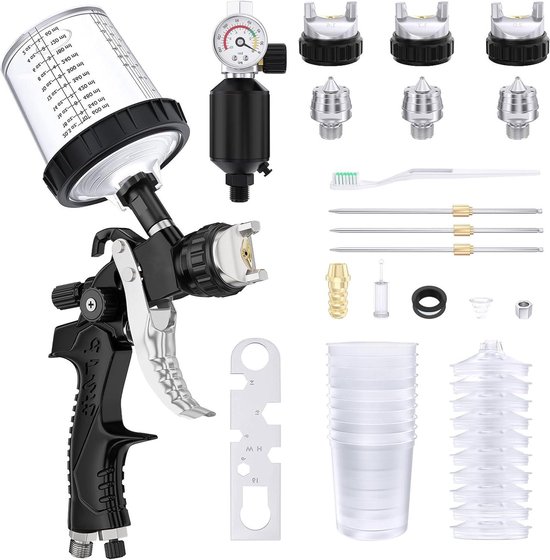 HVLP Verfspuitpistool met 3 sproeiers 14-17-2 mm en