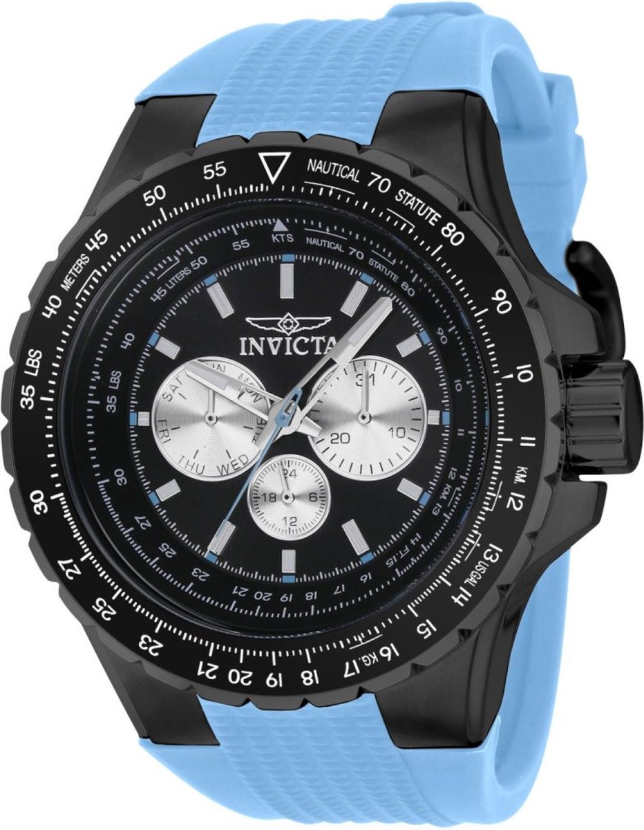 Invicta Aviator 39305 Heren Horloge - Waterdicht - Analoog - Quartz Uurwerk - Roestvrij Staal met zwarte Wijzerplaat - 50mm